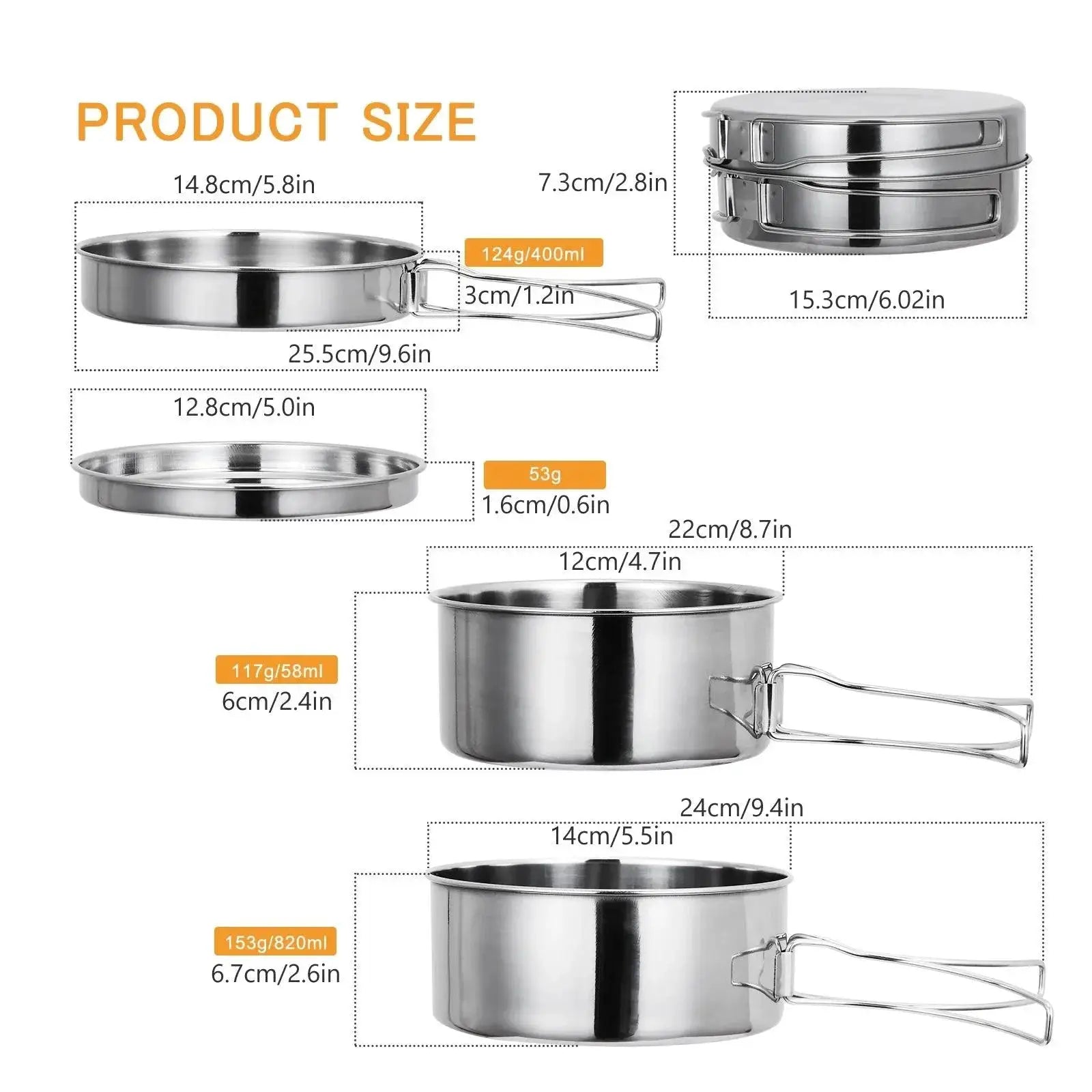 Portable Stainless Steel Camping Cookware Set For Hiking