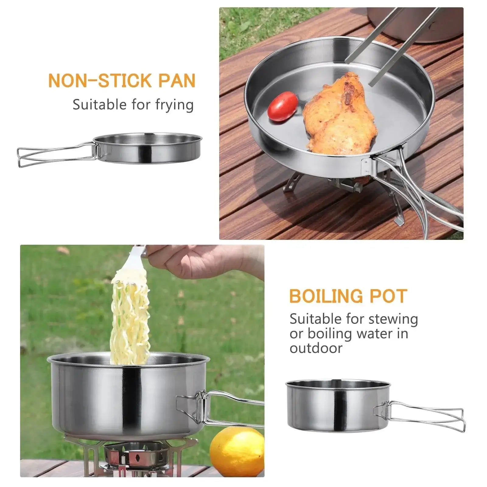 Portable Stainless Steel Camping Cookware Set For Hiking