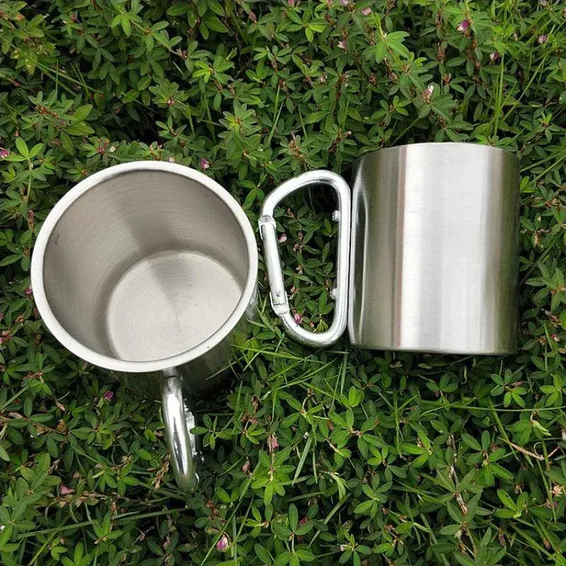 Portable Stainless Steel Camping Mug With Carabiner Handle
