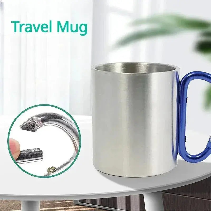 Portable Stainless Steel Camping Mug With Carabiner Handle