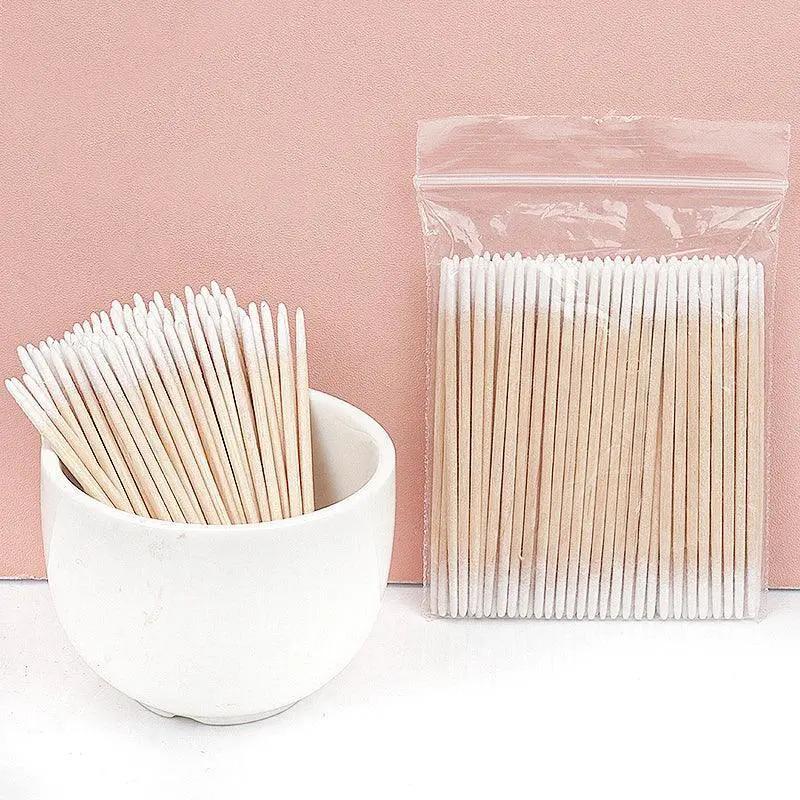 Precision Micro Wood Makeup Brushes And Cotton Swabs Set