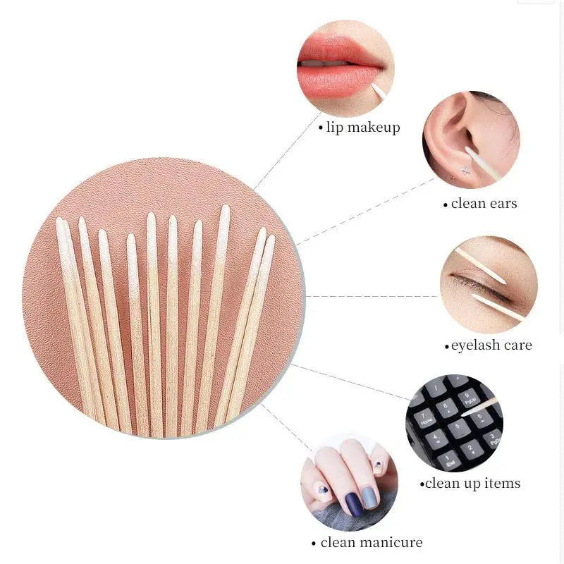 Precision Micro Wood Makeup Brushes And Cotton Swabs Set