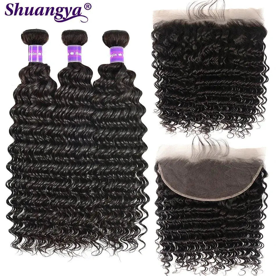Premium Brazilian Deep Wave Hair Bundles With Lace Frontal