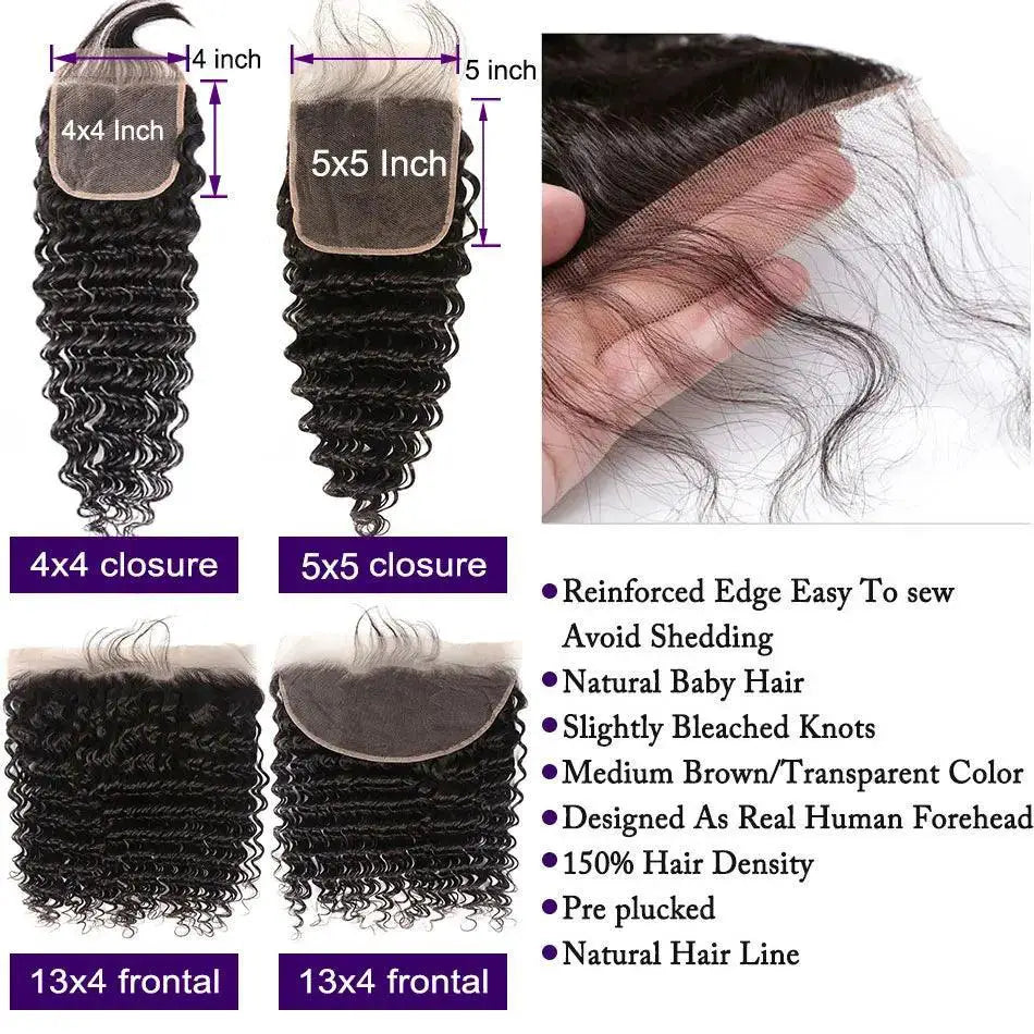 Premium Brazilian Deep Wave Hair Bundles With Lace Frontal