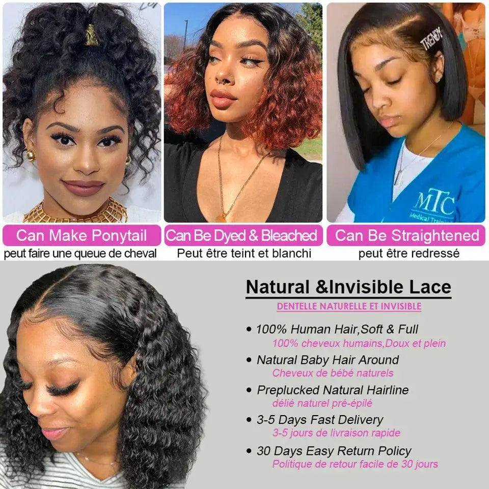 Premium Brazilian Deep Wave Lace Front Bob Wig 55 Inches
