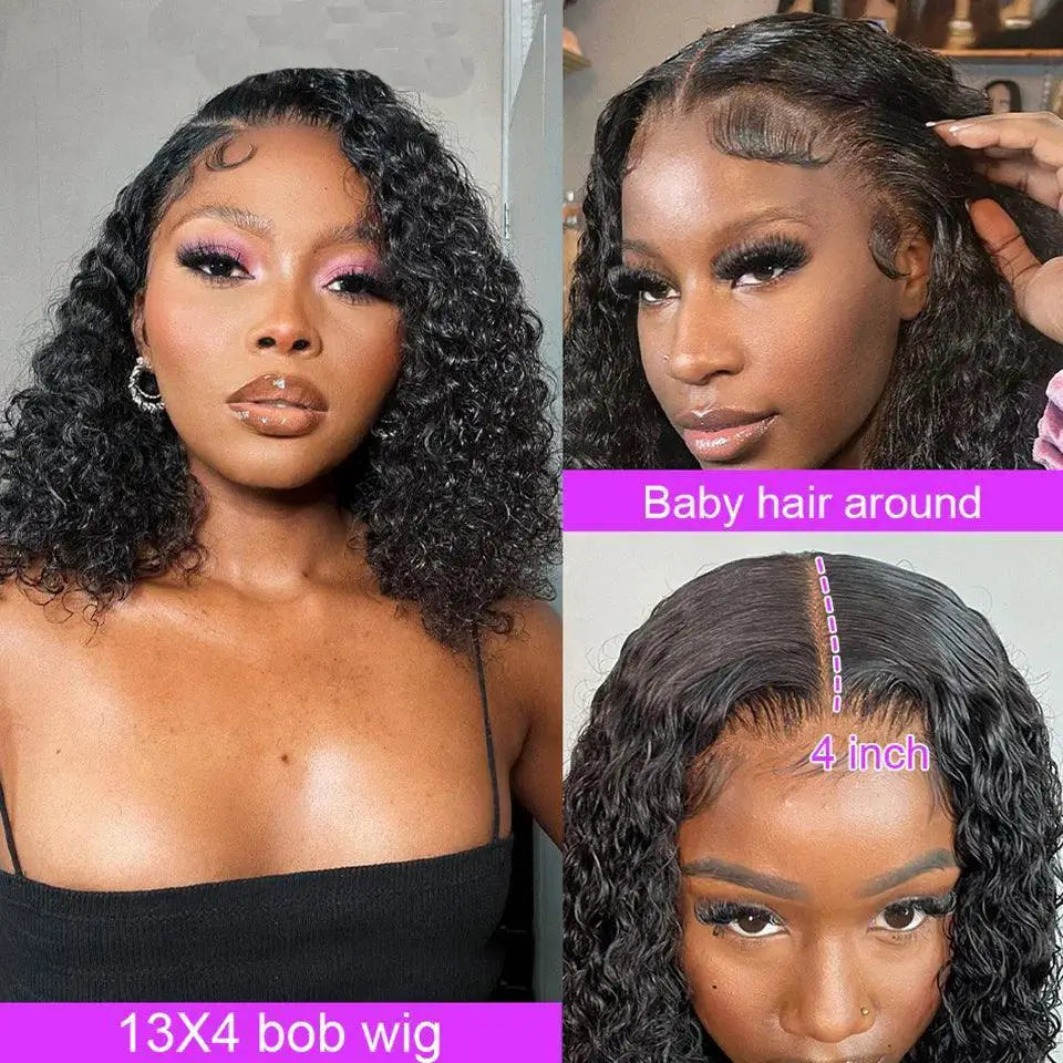 Premium Brazilian Deep Wave Lace Front Bob Wig 55 Inches