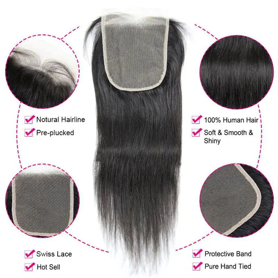 Premium Brazilian Straight Hair Bundle With Lace Closure Set