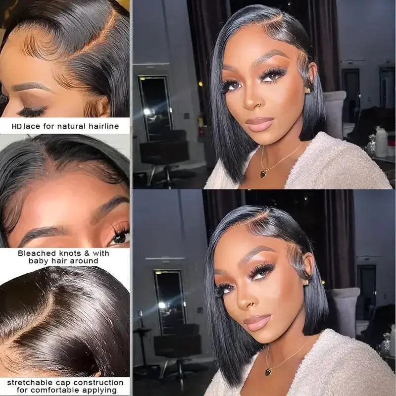 Premium Remy Human Hair Lace Front Bob Wig 4x4 Glueless