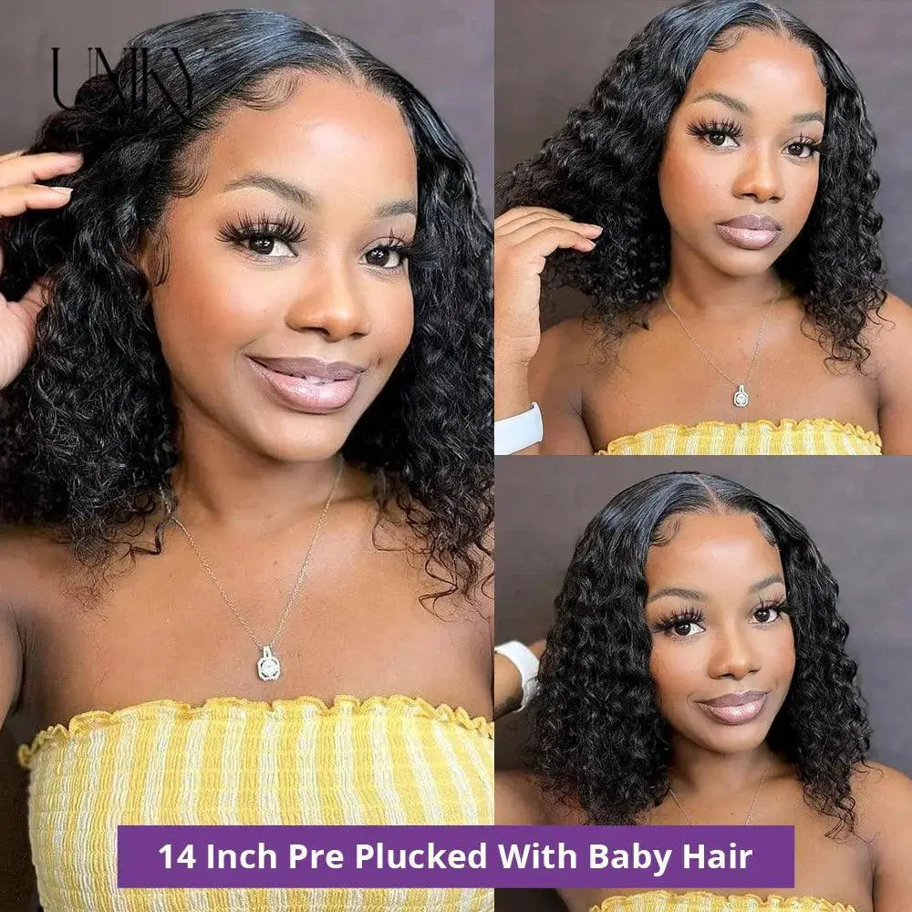 Water Wave Deep Curly Bob Lace Wig 100 Percent Remy Hair