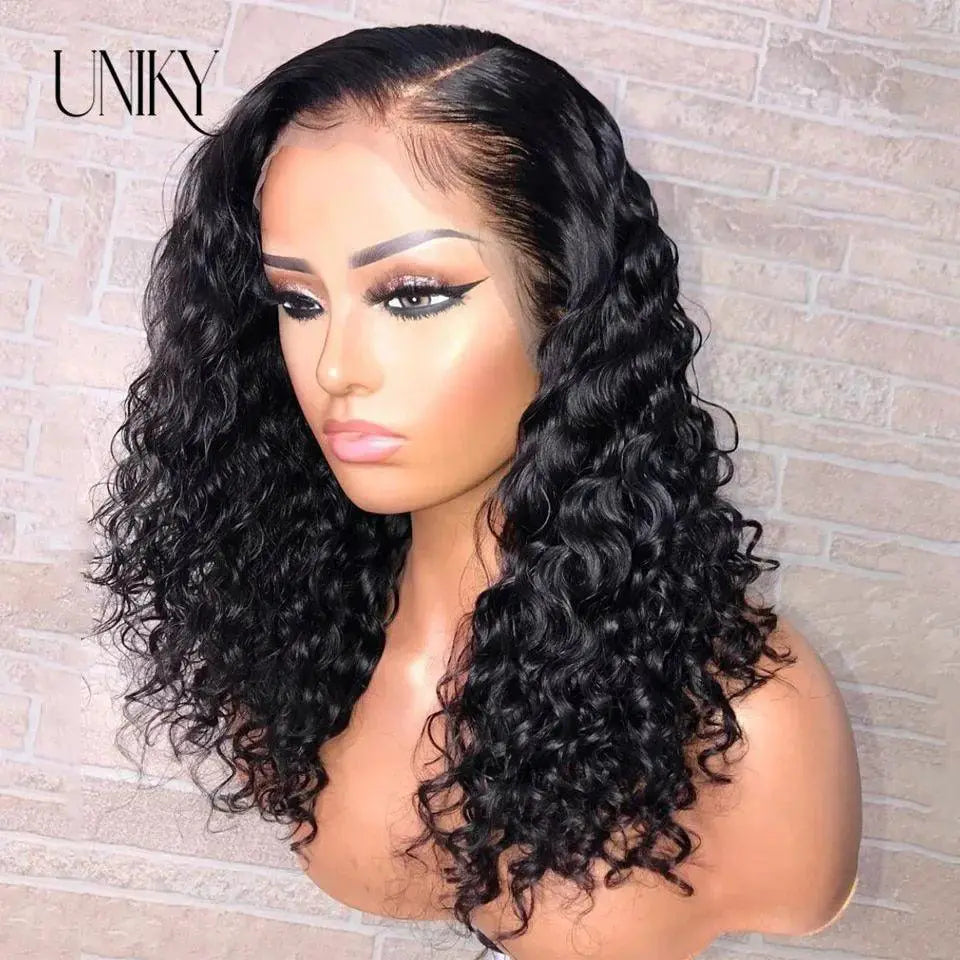 Water Wave Deep Curly Bob Lace Wig 100 Percent Remy Hair
