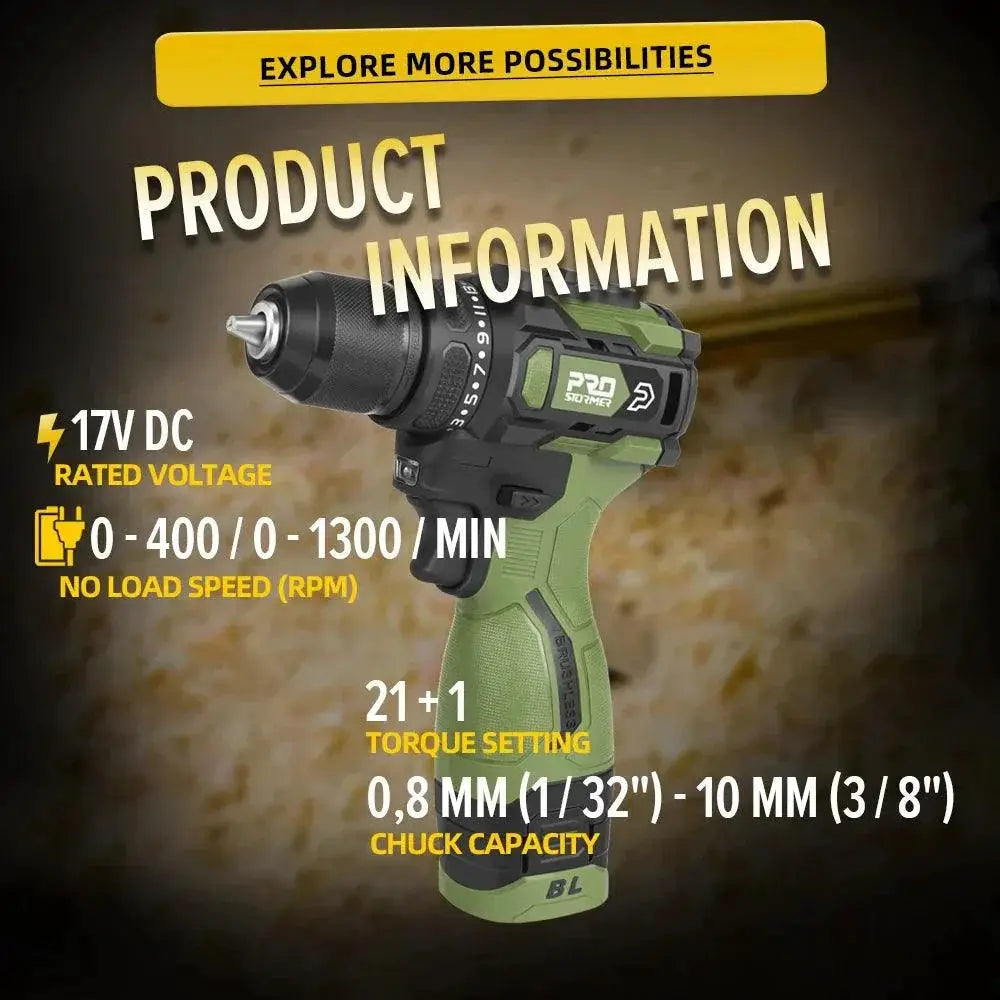 Prostormer 17V Cordless Brushless Drill 55Nm Torque