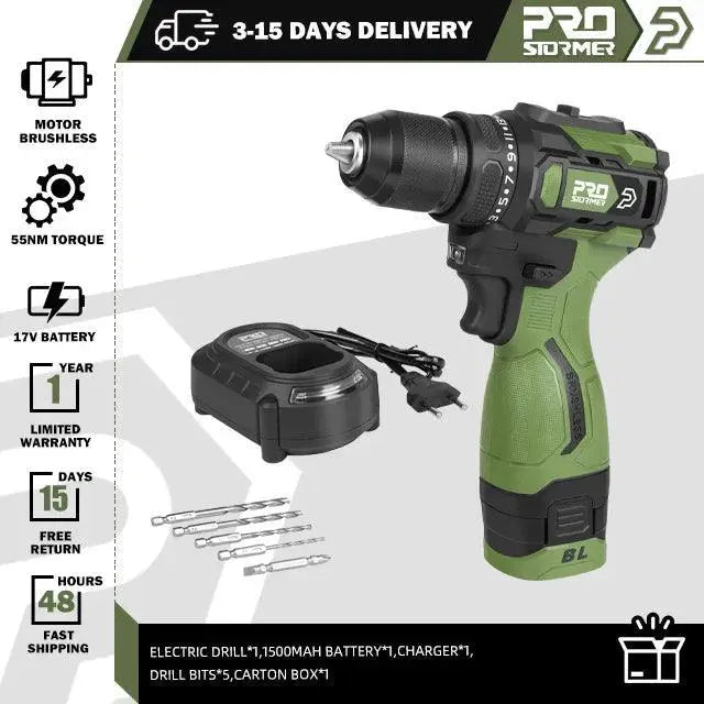 Prostormer 17V Cordless Brushless Drill 55Nm Torque