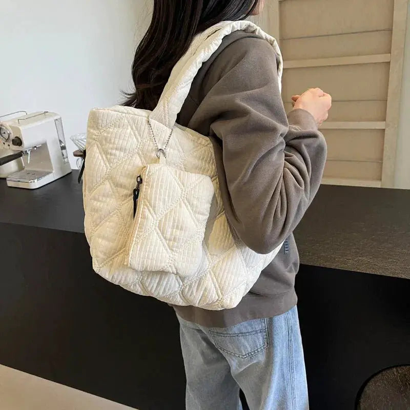 Puffer Tote Bag for Women Lightweight Down Cotton Handbag - OurLum.com