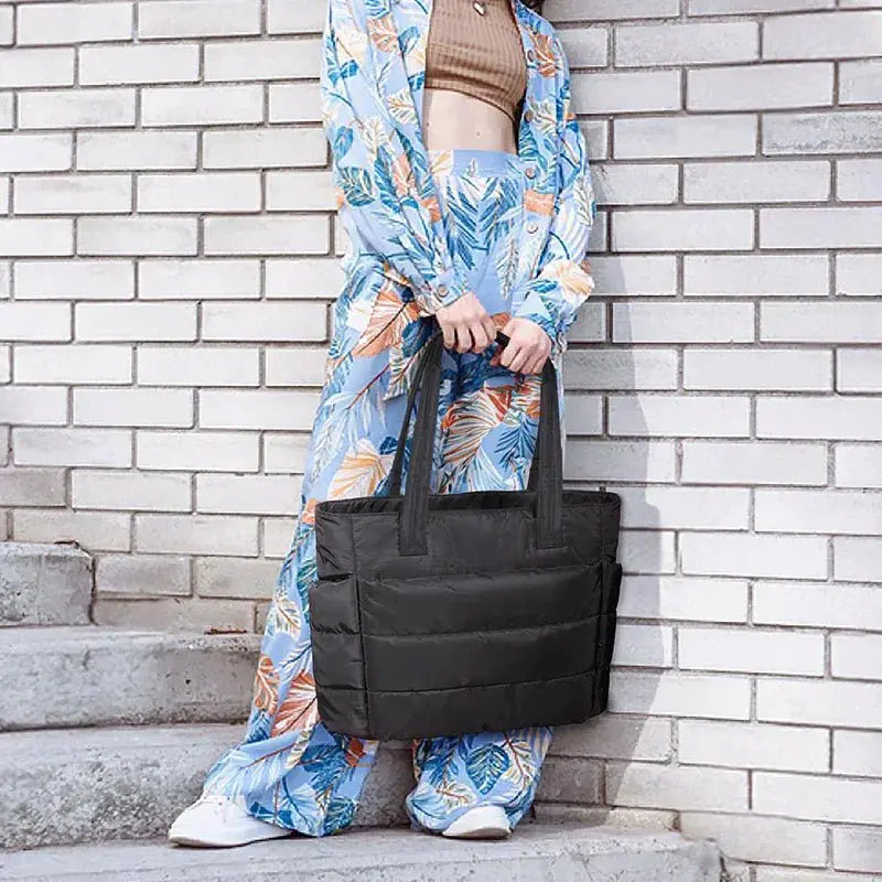 Puffy Tote Bag for Women Large Square Cotton Padded Purse - OurLum.com
