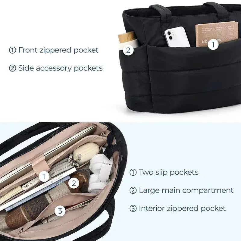 Puffy Tote Bag for Women Large Square Cotton Padded Purse - OurLum.com
