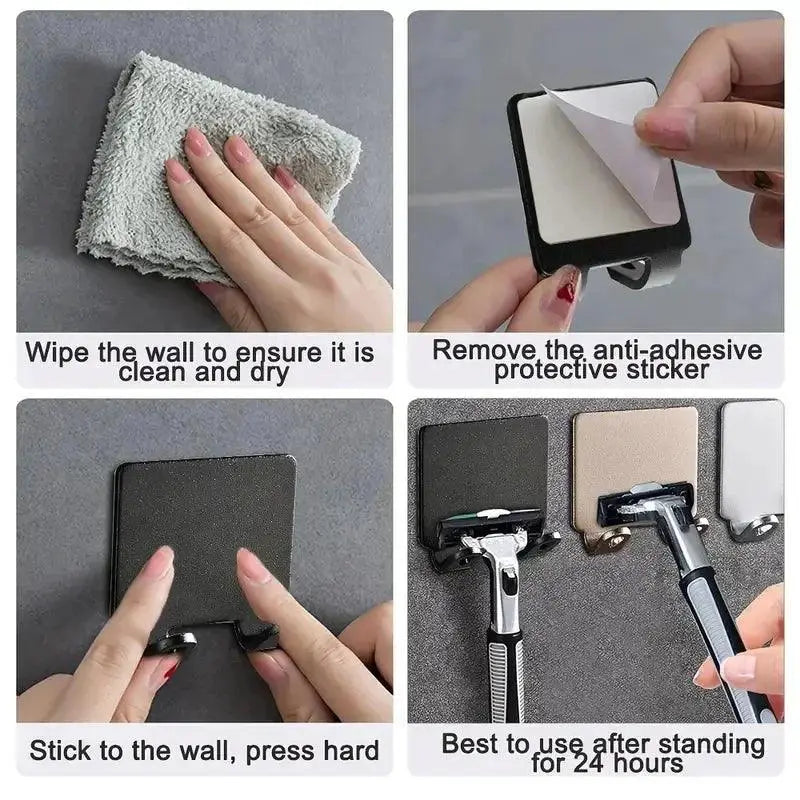 Punch Free Razor Holder Aluminum Bathroom Hook No Drill