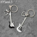 Punk Style Electric Guitar Keychain Vintage Heart Star Charms