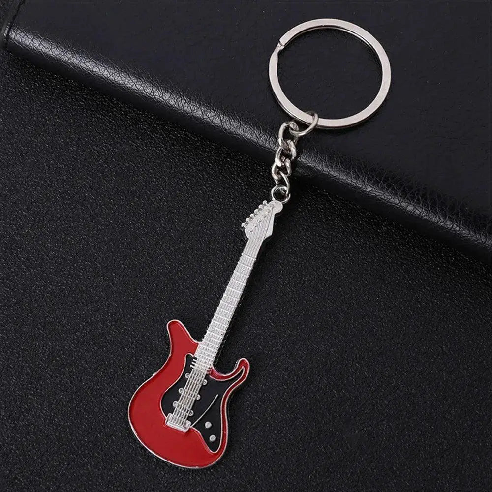 Punk Style Electric Guitar Keychain Vintage Heart Charms