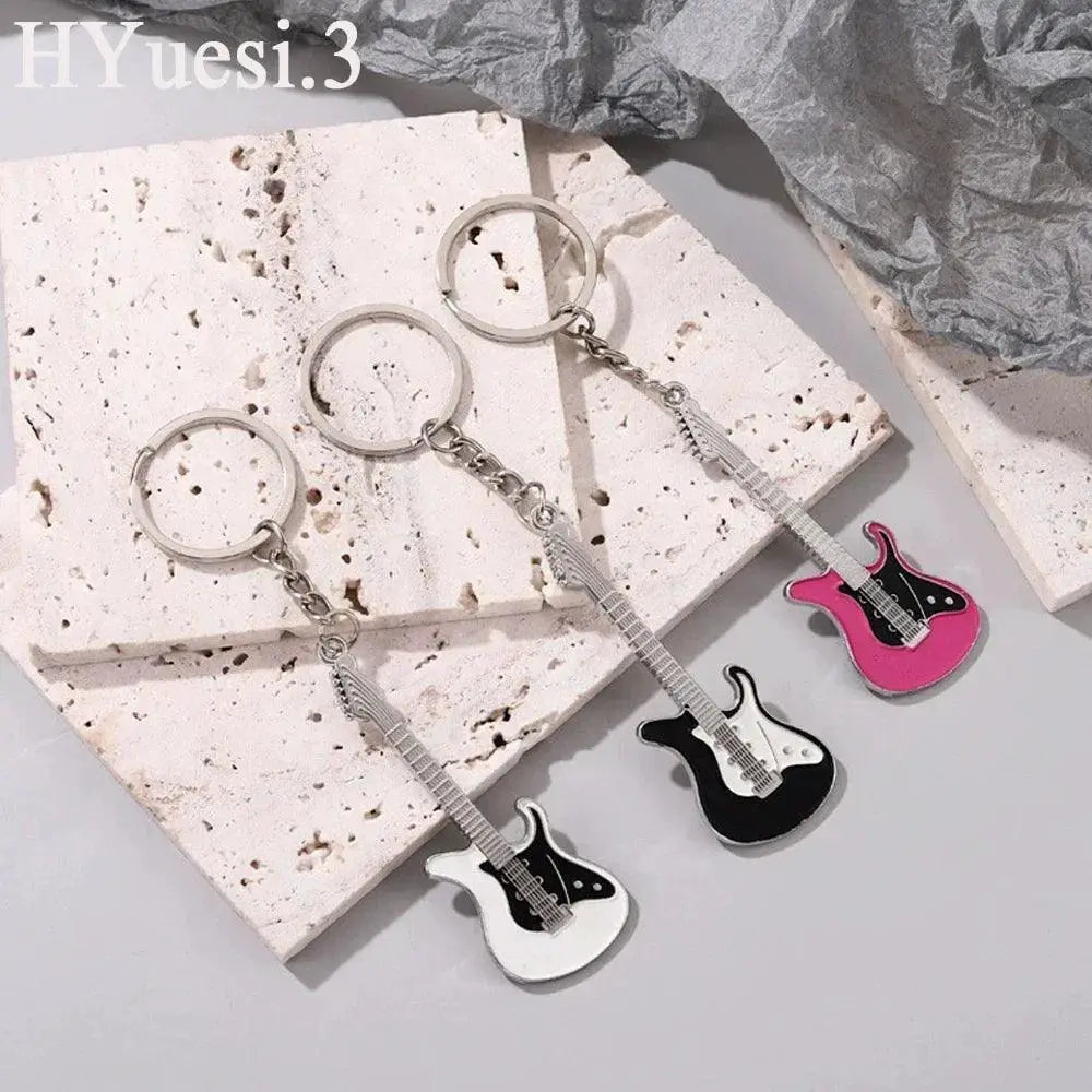 Punk Style Electric Guitar Keychain Vintage Heart Charms