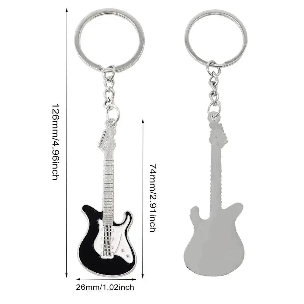 Punk Style Electric Guitar Keychain Vintage Heart Charms