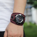 Punk Style Quartz Wristwatch With Wide Cowhide Bracelet
