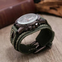 Punk Style Quartz Wristwatch With Wide Cowhide Bracelet