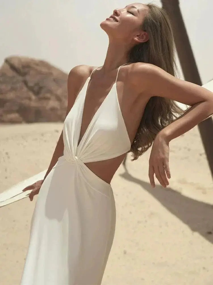 Pure Desire Deep V Halterneck Beach Dress For Summer