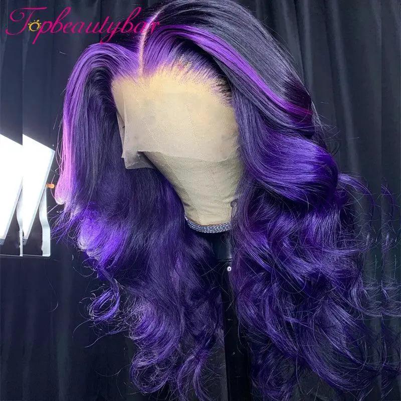 Purple Highlight 13X4 Lace Front Wig 180 Percent Hair Wavy