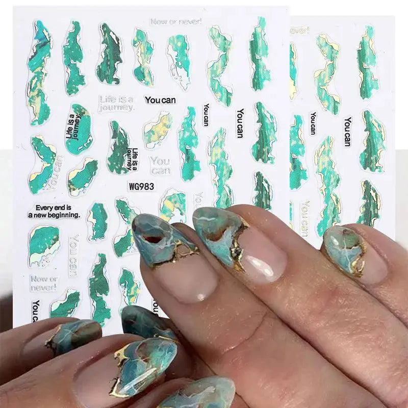 Purple Smoke Marble Nail Stickers With Golden Wave