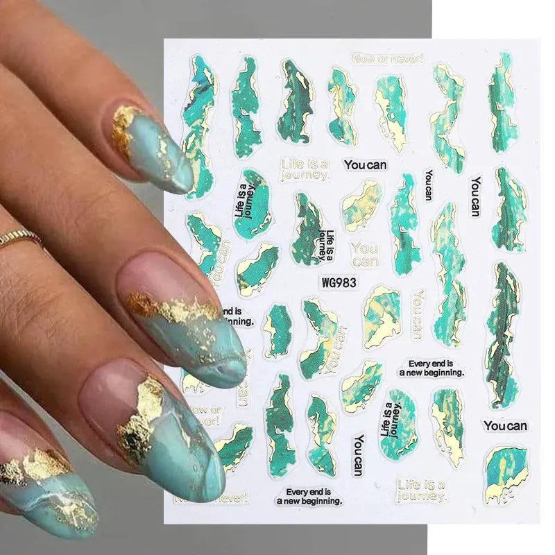 Purple Smoke Marble Nail Stickers With Golden Wave