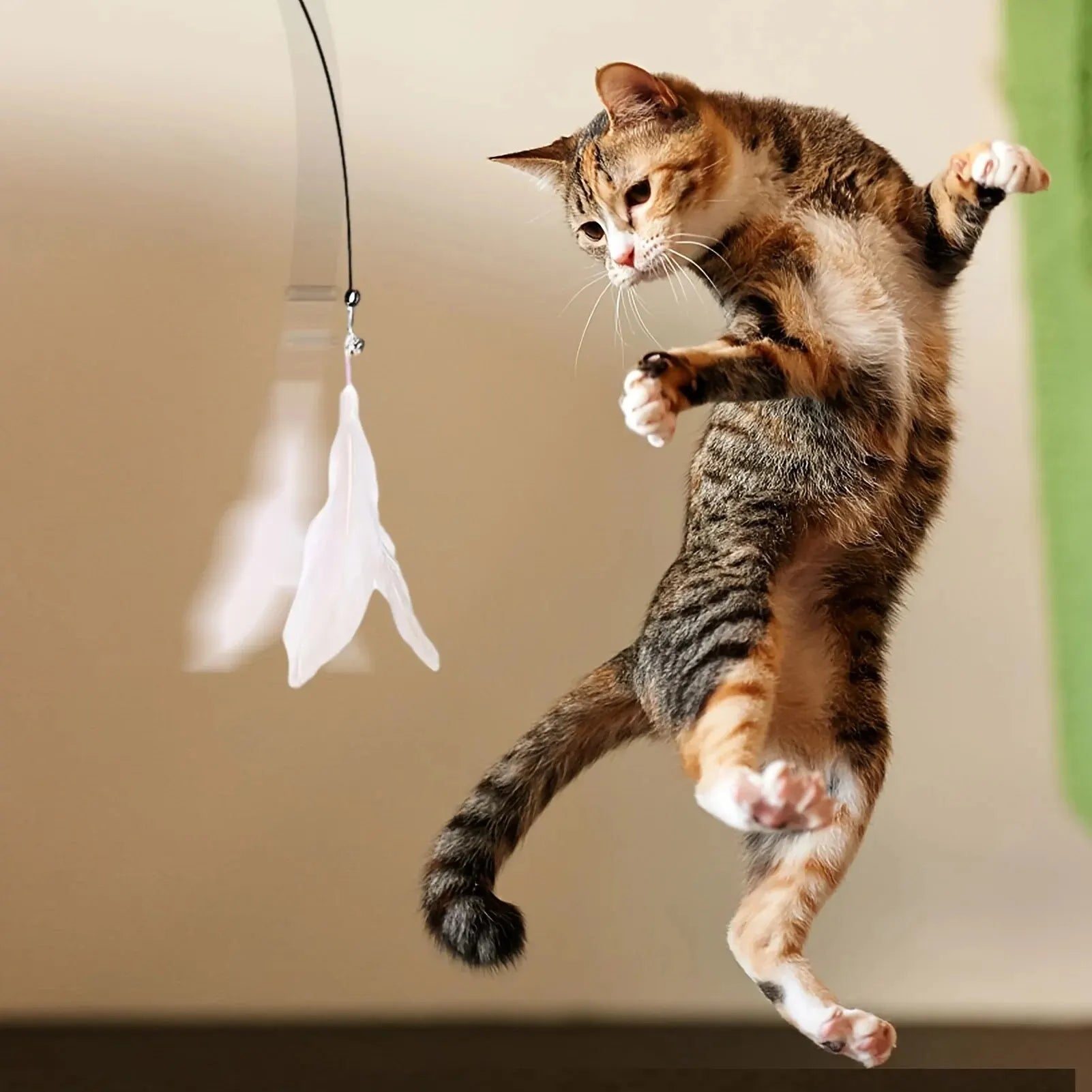 PurrJoy Cat Teaser Toy - Interactive Bell And Feather Wand With Long Suction Cup
