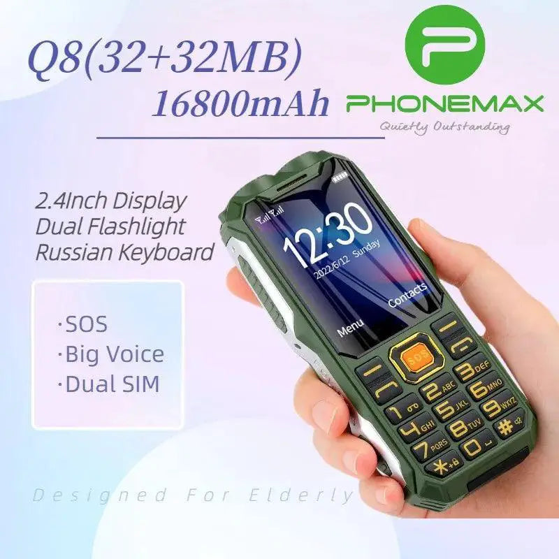 Q8 GSM 2G Rugged Mobile Phone Big Battery Double Flashlight