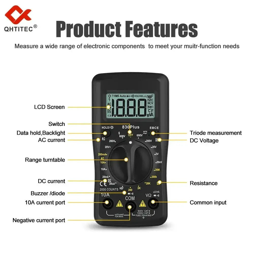 QHTITEC 830Plus Digital Multimeter True RMS Tester