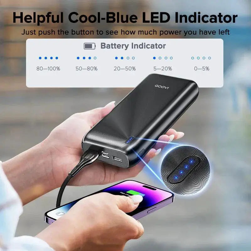 QOOVI 20000mAh Slim Portable Power Bank For iPhone 15