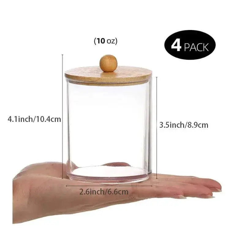 Qtip Holder With Bamboo Lid Clear Plastic Apothecary Jar