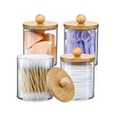 Qtip Holder with Bamboo Lid Clear Plastic Apothecary Jar