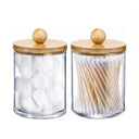 Qtip Holder with Bamboo Lid Clear Plastic Apothecary Jar
