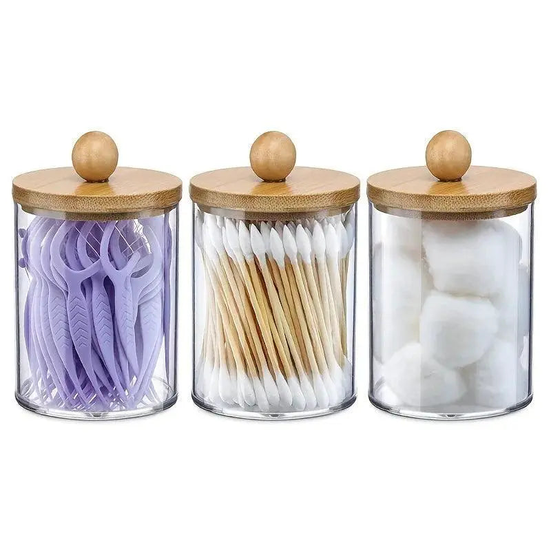 Qtip Holder With Bamboo Lid Clear Plastic Apothecary Jar