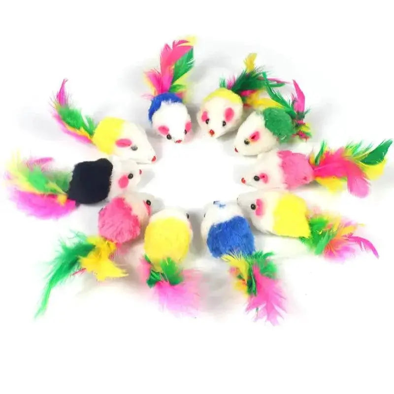 Rabbit Fur Feather Rainbow Ball Cat Toy Interactive Fun