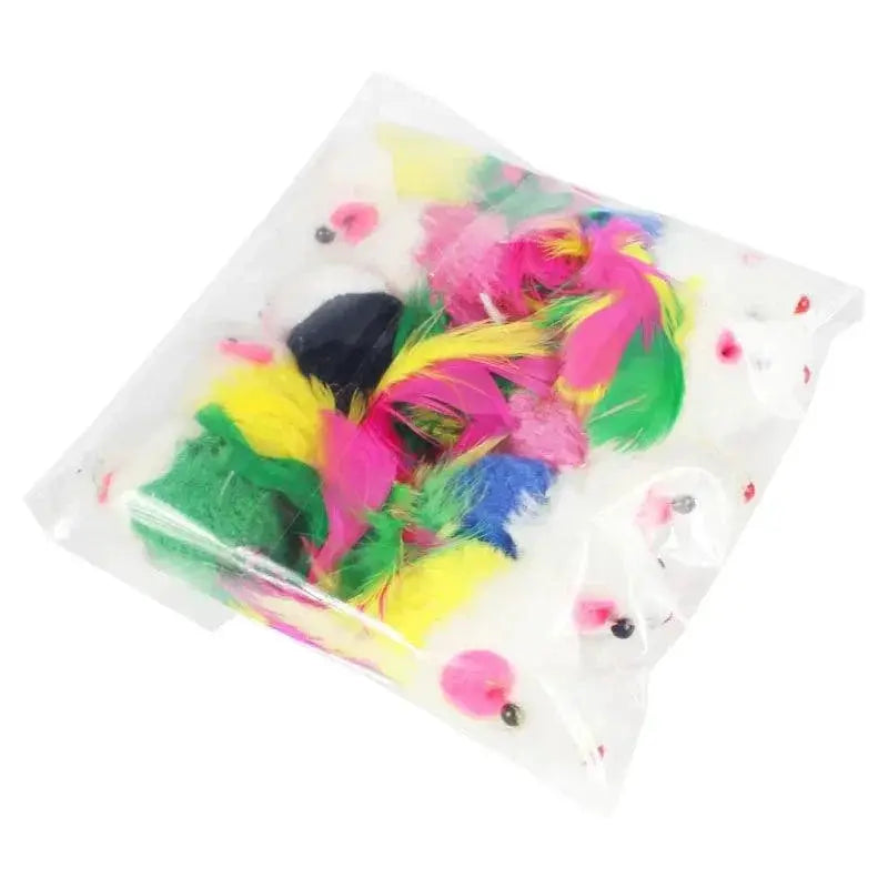 Rabbit Fur Feather Rainbow Ball Cat Toy Interactive Fun