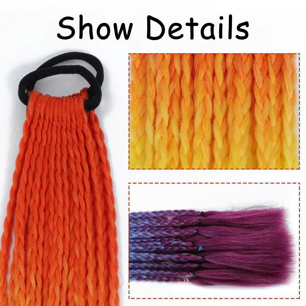 Rainbow Braided Ponytail Hair Extension Colorful Pigtail Fun