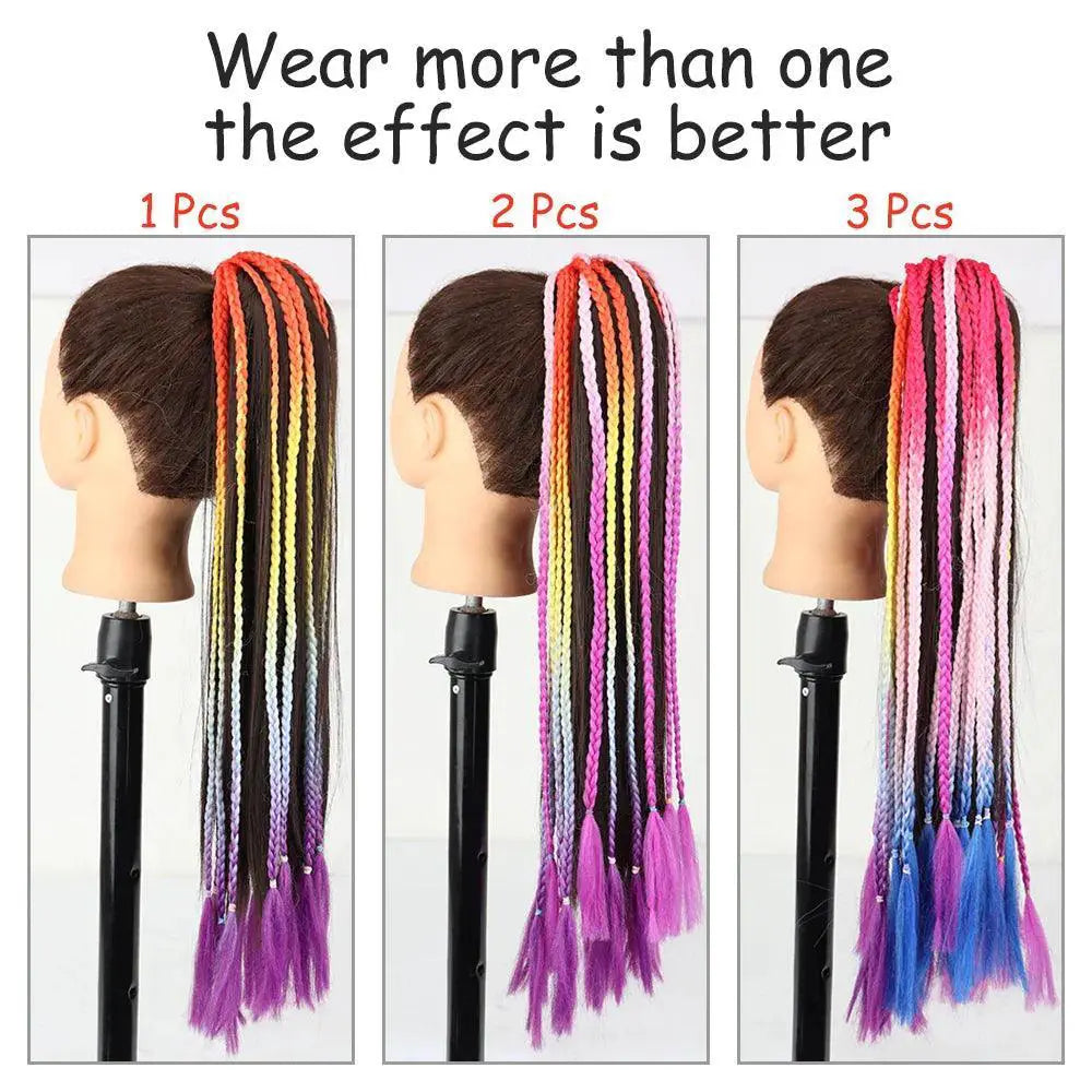 Rainbow Braided Ponytail Hair Extension Colorful Pigtail Fun