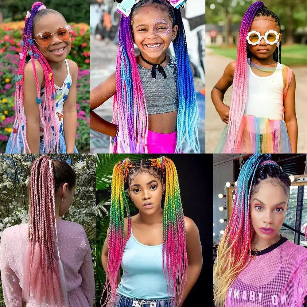 Rainbow Braided Ponytail Hair Extension Colorful Pigtail Fun