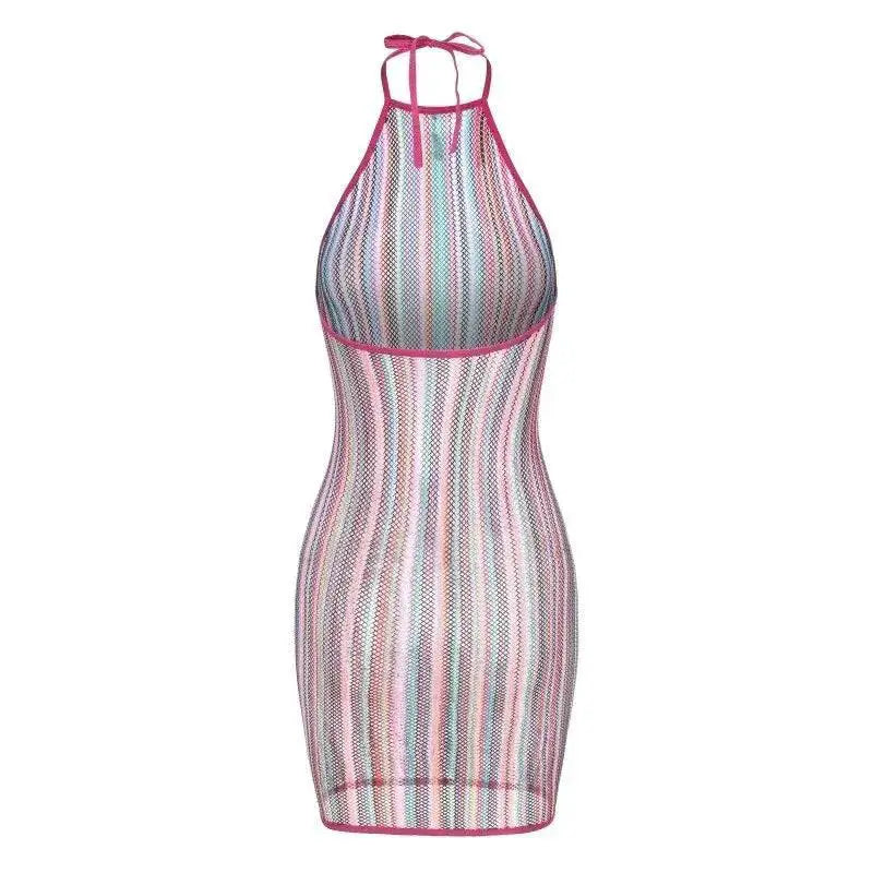Rainbow Halter Fishnet Dress For Beach Style And Comfort