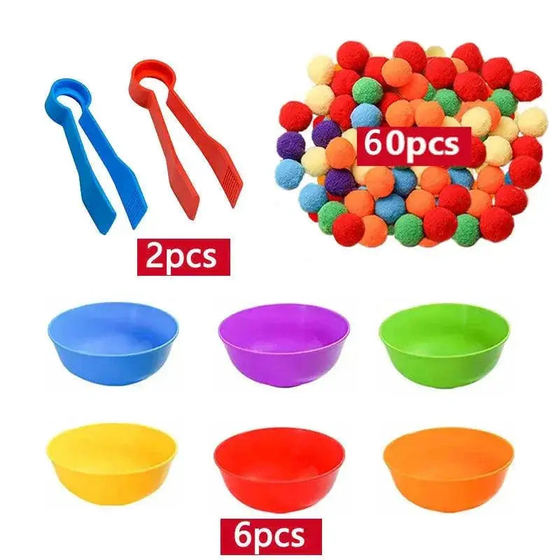 Rainbow Pompoms Sorting Cup Montessori Preschool Toys