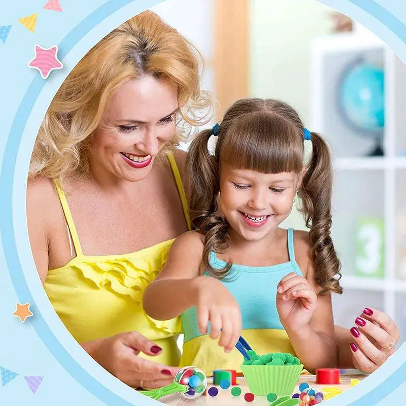 Rainbow Pompoms Sorting Cup Montessori Preschool Toys