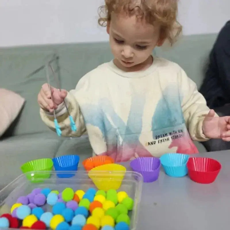 Rainbow Pompoms Sorting Cup Montessori Preschool Toys
