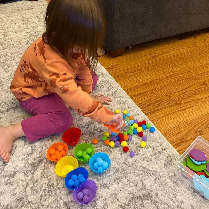 Rainbow Pompoms Sorting Cup Montessori Preschool Toys