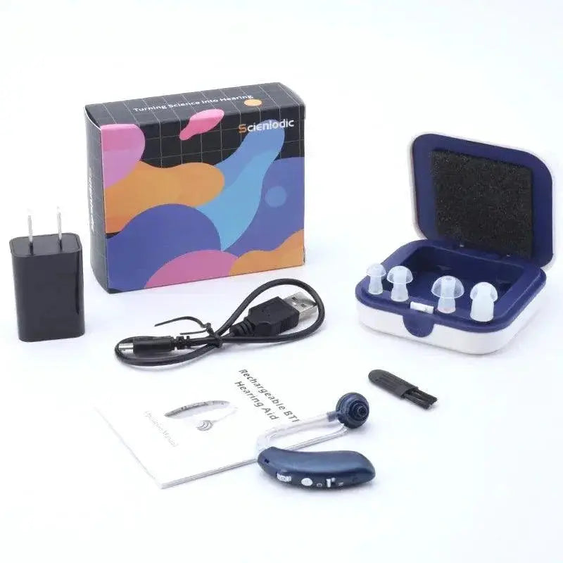 Rechargeable Hearing Aid with Adjustable Tone Amplifier
