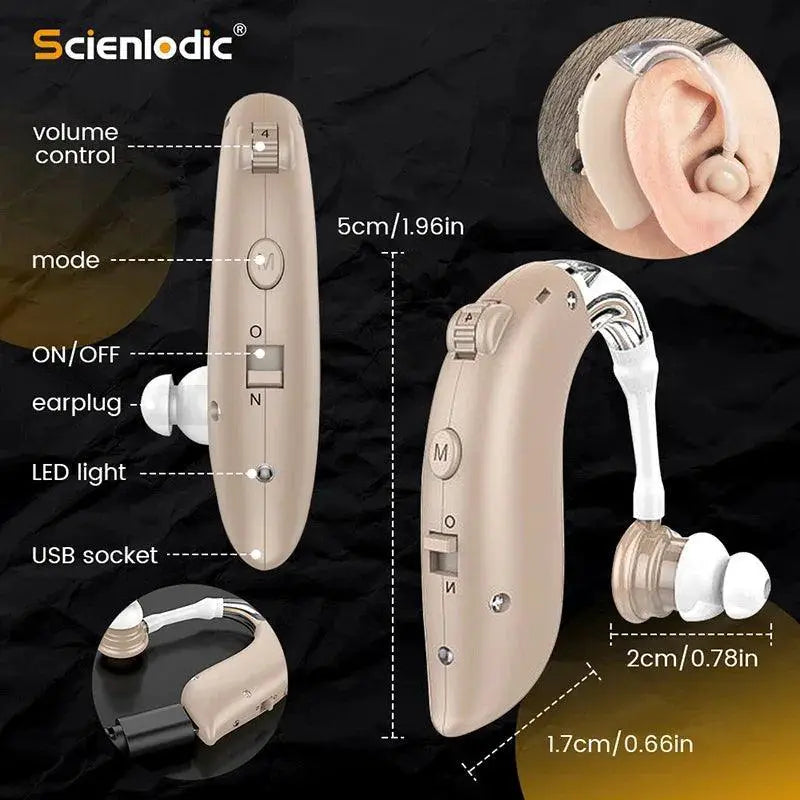 Rechargeable Hearing Aid with Adjustable Tone Amplifier